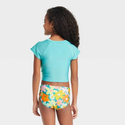 Girls' 3pc Spring Blooms Swimwear Set - Cat & Jack™ Light Aqua Blue 5 Girls' 3pc Spring Blooms Swimwear Set - Cat & Jack™ Light Aqua Blue - Image 3