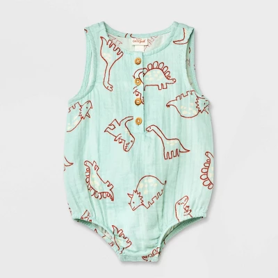 Baby Dino Gauze Tank Henley Romper - Cat & Jack™ Blue 6 Baby Dino Gauze Tank Henley Romper - Cat & Jack™ Blue - Image 4