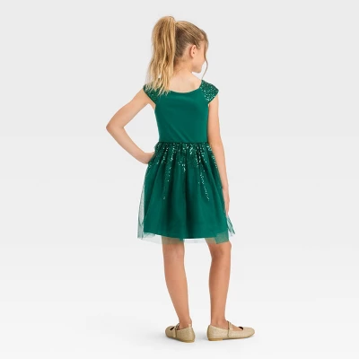 Girls' Cap Sleeve Sequin Dress - Cat & Jack™ Green 3 Girls' Cap Sleeve Sequin Dress - Cat & Jack™ Green