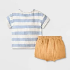 Baby Boys' Striped Henley Gauze Shorts Set - Cat & Jack™ Blue