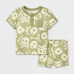 Baby 2pc Halloween Skull & Bones T-Shirt & Bloomer Set - Cat & Jack™ Green -Kid Clothing GUEST dce6a2a4 0710 4082 a72f 2df0d7a14c19