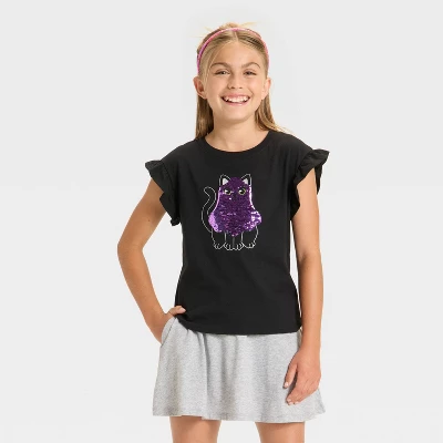 Girls' Short Sleeve Halloween 'Ghost Cat' Flip Sequin T-Shirt - Cat & Jack™ Black 3 Girls' Short Sleeve Halloween 'Ghost Cat' Flip Sequin T-Shirt - Cat & Jack™ Black