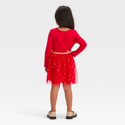 Toddler Girls' Tulle Dress - Cat & Jack™ Red 3 Toddler Girls' Tulle Dress - Cat & Jack™ Red