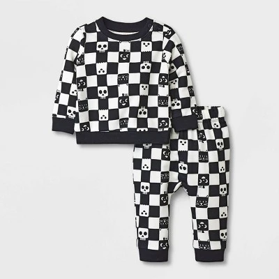 Baby 2pc Checkered Sweatshirt & Jogger Pants Set - Halloween - Cat & Jack™ Black 5 Baby 2pc Checkered Sweatshirt & Jogger Pants Set - Halloween - Cat & Jack™ Black - Image 3