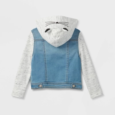 Toddler Girls' Cat Hood Denim Jacket - Cat & Jack™ Medium Wash 3 Toddler Girls' Cat Hood Denim Jacket - Cat & Jack™ Medium Wash