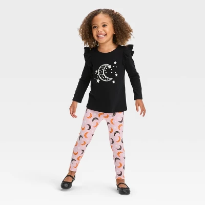 Toddler Girls' Moon 'Glow In The Dark' Long Sleeve Top & Leggings Set - Cat & Jack™ Black 4 Toddler Girls' Moon 'Glow In The Dark' Long Sleeve Top & Leggings Set - Cat & Jack™ Black - Image 2