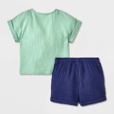 Baby Boys' 2pc Pocket Gauze Shorts Set - Cat & Jack™ Blue 3 Baby Boys' 2pc Pocket Gauze Shorts Set - Cat & Jack™ Blue