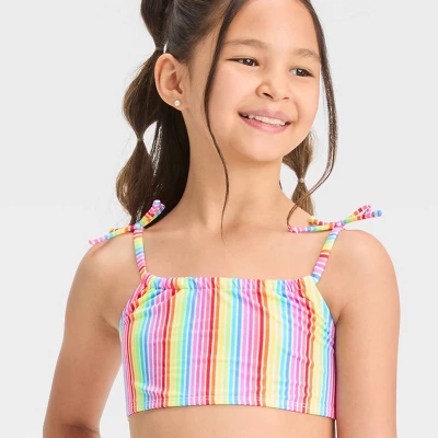 Girls' Rainbow Striped Bikini Set - Cat & Jack™ 3 Girls' Rainbow Striped Bikini Set - Cat & Jack™