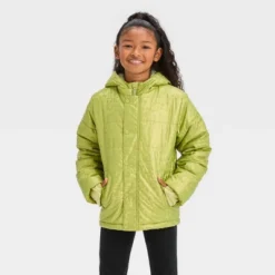 Kids' Solid Puffer Jacket - Cat & Jack™ Green -Kid Clothing GUEST e9b5d4af 2813 44a8 8b50 a867263ccc66