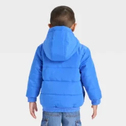 Toddler Boys' Colorblock Striped Heavyweight Puffer Jacket - Cat & Jack™ Blue