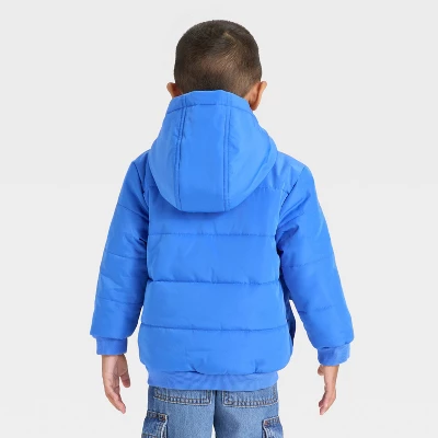 Toddler Boys' Colorblock Striped Heavyweight Puffer Jacket - Cat & Jack™ Blue 3 Toddler Boys' Colorblock Striped Heavyweight Puffer Jacket - Cat & Jack™ Blue