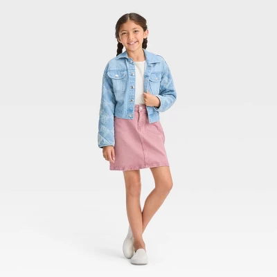 Girls' High-Rise Classic Jean Skirt - Cat & Jack™ Pink 4 Girls' High-Rise Classic Jean Skirt - Cat & Jack™ Pink - Image 2