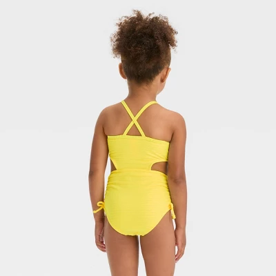 Toddler Girls' Textured Cut Out One Piece Swimsuit - Cat & Jack™ Yellow 4 Toddler Girls' Textured Cut Out One Piece Swimsuit - Cat & Jack™ Yellow - Image 2