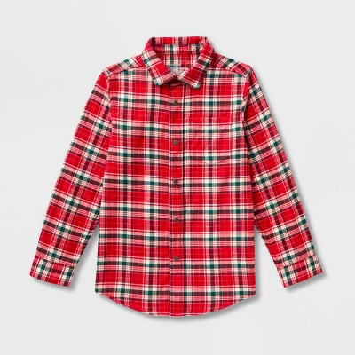 Boys' Adaptive Woven Plaid Button-Down Shirt - Cat & Jack - Red 6 Boys' Adaptive Woven Plaid Button-Down Shirt - Cat & Jack - Red - Image 4