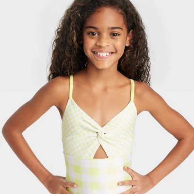 Girls' Gingham Check One Piece Swimsuit - Cat & Jack™ Green 3 Girls' Gingham Check One Piece Swimsuit - Cat & Jack™ Green