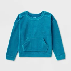 Girls' Adaptive Velour Sweatshirt - Cat & Jack™ Teal Blue -Kid Clothing GUEST f21dced2 af4b 41d3 9707 c490639b6166