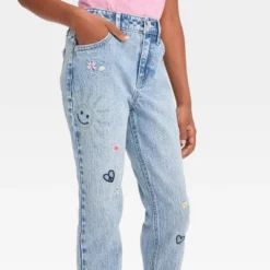 Girls' High-Rise Embroidered Ankle Straight Jeans - Cat & Jack™ Blue -Kid Clothing GUEST f4a1dd48 0bc0 4a22 80ab bacfaebe92b0