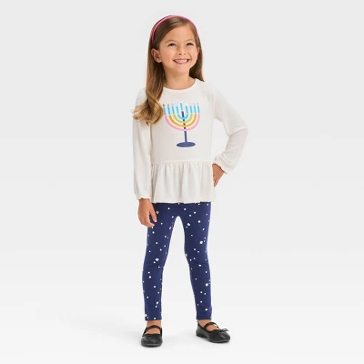 Toddler Girls' Menorah Long Sleeve Top & Star Leggings Set - Cat & Jack™ Cream 5 Toddler Girls' Menorah Long Sleeve Top & Star Leggings Set - Cat & Jack™ Cream - Image 3