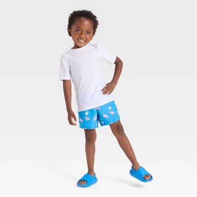 Toddler Boys' Short Sleeve Skateboarding Flamingo Rashguard Swim Set - Cat & Jack™ Blue 6 Toddler Boys' Short Sleeve Skateboarding Flamingo Rashguard Swim Set - Cat & Jack™ Blue - Image 4