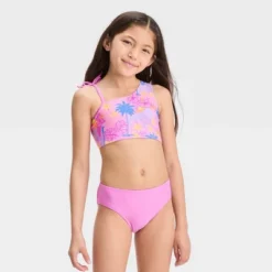 Girls' 'Sketchy Tropical Scenic With Sarong' Bikini Set - Cat & Jack™ Light Pink