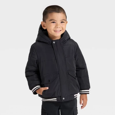 Toddler Boys' Varsity Striped Heavyweight Puffer Jacket - Cat & Jack™ Black 5 Toddler Boys' Varsity Striped Heavyweight Puffer Jacket - Cat & Jack™ Black - Image 3