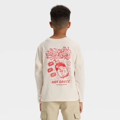 Boys' Long Sleeve 'Hot Sauce' Graphic T-Shirt - Cat & Jack™ Beige 4 Boys' Long Sleeve 'Hot Sauce' Graphic T-Shirt - Cat & Jack™ Beige - Image 2