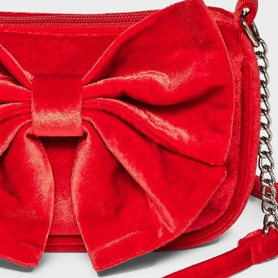 Girls' Velvet Bow Crossbody Bag - Cat & Jack™ Red 5 Girls' Velvet Bow Crossbody Bag - Cat & Jack™ Red - Image 3