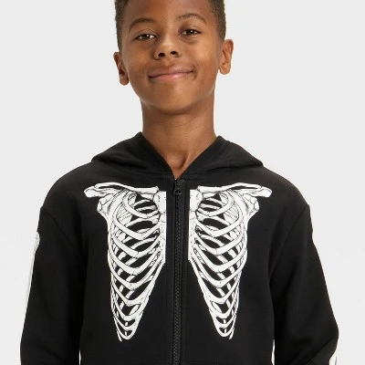 Boys' Halloween 'Glow In The Dark' Zip-Up Hooded Sweatshirt - Cat & Jack™ Black 3 Boys' Halloween 'Glow In The Dark' Zip-Up Hooded Sweatshirt - Cat & Jack™ Black
