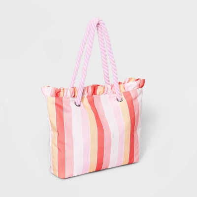Girls' Striped Tote Bag - Cat & Jack™ Pink 3 Girls' Striped Tote Bag - Cat & Jack™ Pink