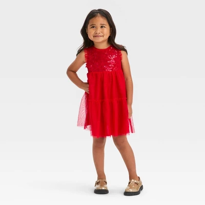 Toddler Girls' Sequin Dress - Cat & Jack™ Red 5 Toddler Girls' Sequin Dress - Cat & Jack™ Red - Image 3