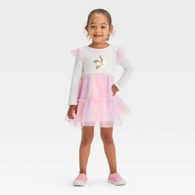 Toddler Girls' Star Long Sleeve Dress - Cat & Jack™ Cream 4 Toddler Girls' Star Long Sleeve Dress - Cat & Jack™ Cream - Image 2