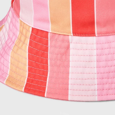 Girls' Reversible Striped Bucket Hat - Cat & Jack™ Pink 4 Girls' Reversible Striped Bucket Hat - Cat & Jack™ Pink - Image 2