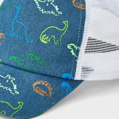 Boys' Dinosaur Denim Baseball Hat - Cat & Jack™️ Blue: Adjustable Midweight Mesh, Cotton, Recycled Polyester, Rayon 4 Boys' Dinosaur Denim Baseball Hat - Cat & Jack™️ Blue: Adjustable Midweight Mesh, Cotton, Recycled Polyester, Rayon - Image 2