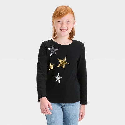 Girls' Long Sleeve Flip Sequin T-Shirt - Cat & Jack™ 3 Girls' Long Sleeve Flip Sequin T-Shirt - Cat & Jack™