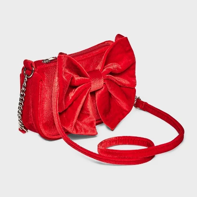 Girls' Velvet Bow Crossbody Bag - Cat & Jack™ Red 3 Girls' Velvet Bow Crossbody Bag - Cat & Jack™ Red