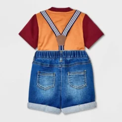 Baby Boys' Denim Shorts Henley Suspender Set - Cat & Jack™ Burgundy