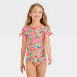 Girls' Tropical Charm Leaf Printed One Piece Rash Guard Swimsuit - Cat & Jack™ -Kid Clothing GUEST ff64fc93 707d 4361 bff0 f8de551a2581