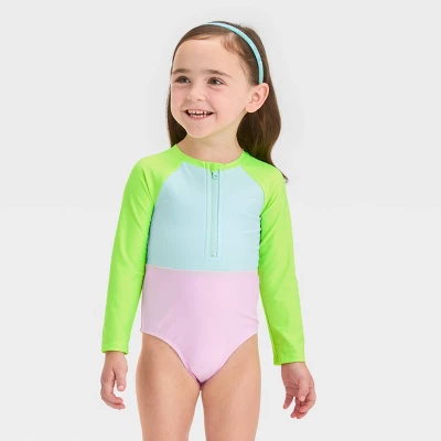 Toddler Girls' Long Sleeve Colorblock One Piece Swimsuit - Cat & Jack™ 5 Toddler Girls' Long Sleeve Colorblock One Piece Swimsuit - Cat & Jack™ - Image 3